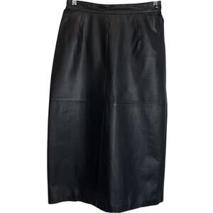 Vintage Leathers By Tibor Leather Midi Skirt Black 6 Genuine Leather Straight